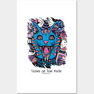 Techno cat from Berlin - Catsondrugs.com - rave, edm, festival, techno, trippy, music, 90s rave, psychedelic, party, trance, rave music, rave krispies, rave flyer Posters and Art